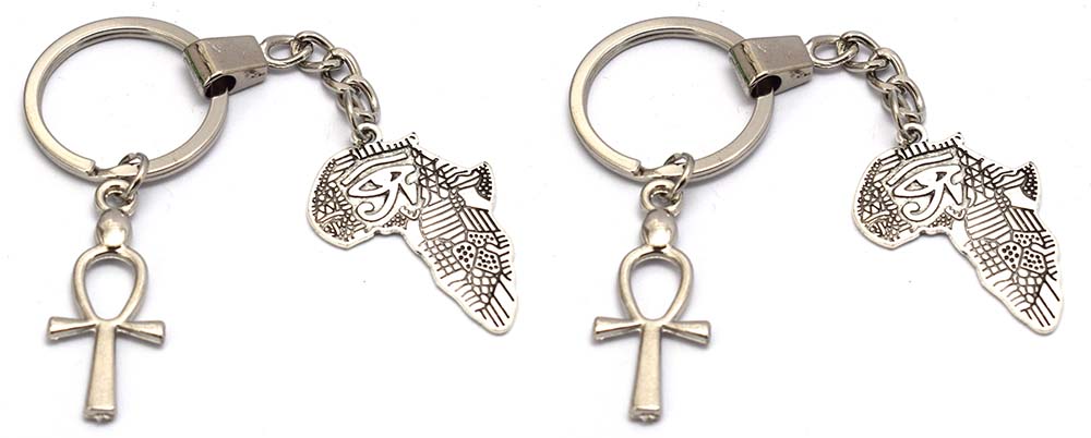 2 pieces of immatgar pharaonic Egyptian eye of horus and ankh key keychain Egyptian souvenirs gifts - Inspired Gift from Egypt ( Silver )