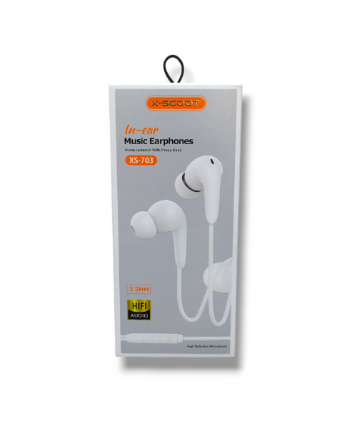 X-SCOOT Wired In-Ear Headphones with HD Microphone Model XS-703, White Color