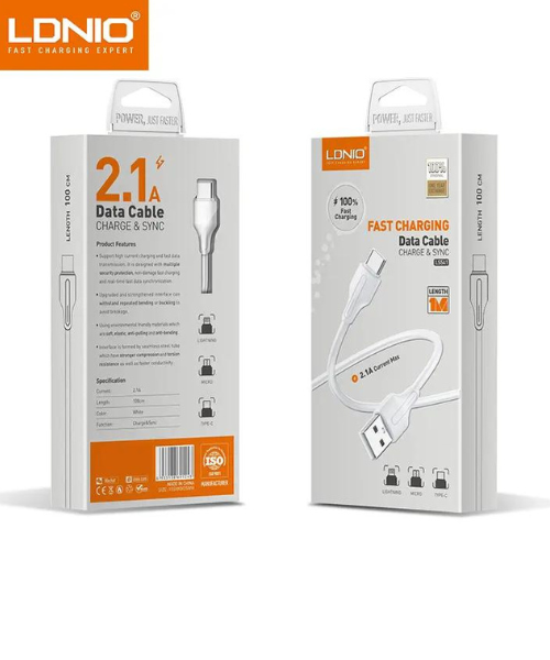 LDNIO fast charging and data transfer cable, micro type, model LS541 - white color