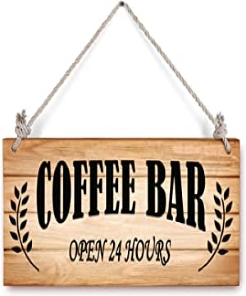 A sign posted titled Coffee Bar Open 24 Hours