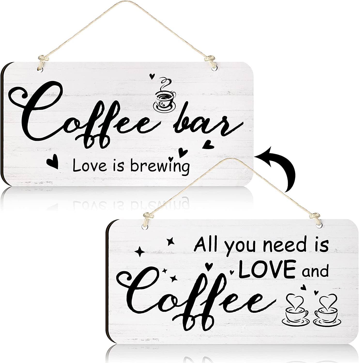 ”Wooden sign printed on both sides with the phrase “All You Need is Love and Coffee
