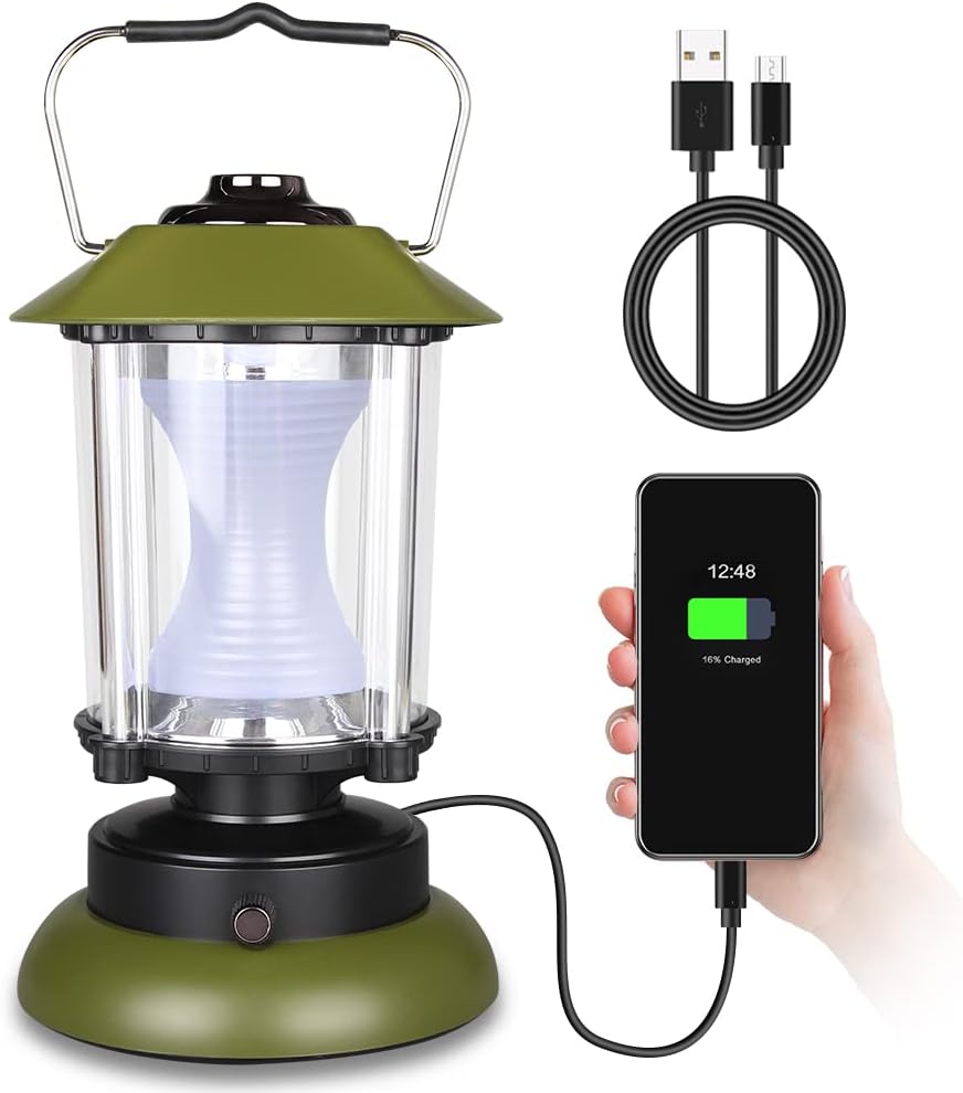 Unique Fire Rechargeable LED Camping Lantern 3600mAh, High Brightness Tornado Flashlight with 2 Cool/Warm Modes Adjustable Brightness for Outdoor Lighting/Work/Power Outage/Emergency Light