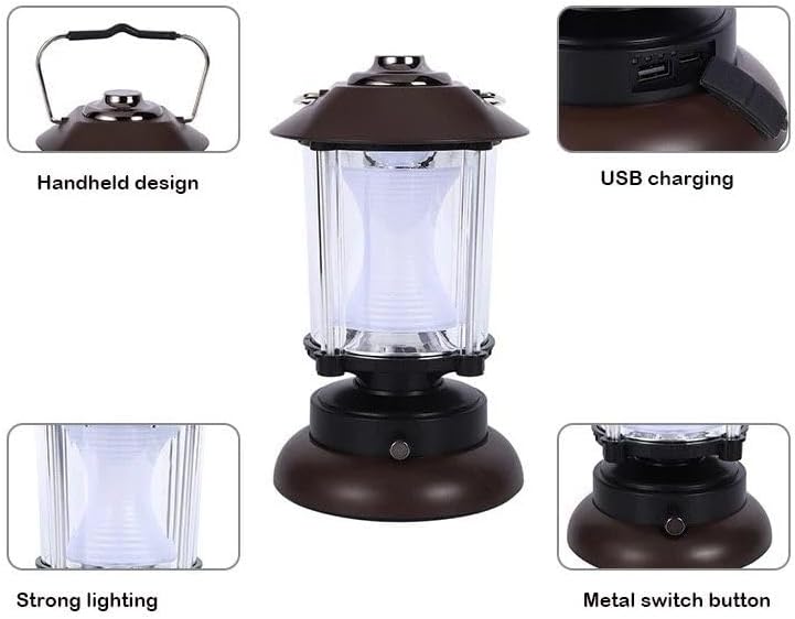 Unique Fire Rechargeable LED Camping Lantern 3600mAh, High Brightness Tornado Flashlight with 2 Cool/Warm Modes Adjustable Brightness for Outdoor Lighting/Work/Power Outage/Emergency Light