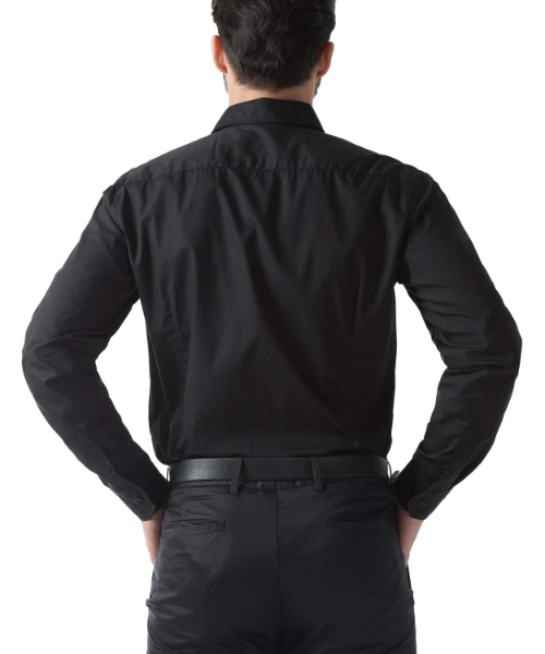Solid Shirt Full Sleeve With Neck And Buttons For Men - Black