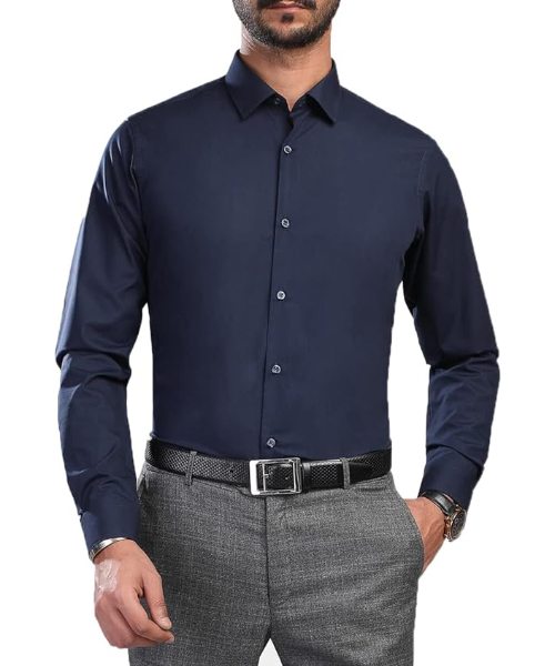 Solid Shirt Full Sleeve With Neck And Buttons For Men - Navy