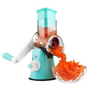 Multifunctional Manual Rotary Grater With Handle And 3 Blades - Blue