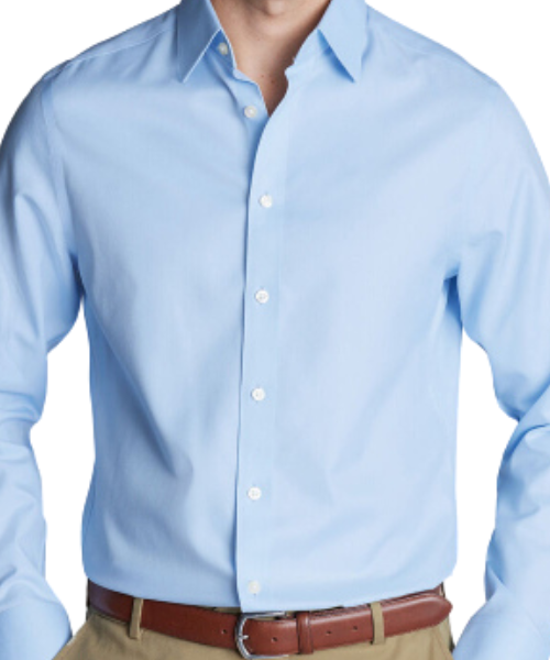 قميص كم طويل بياقة و أزرار ساده للرجال - ازرق فاتح