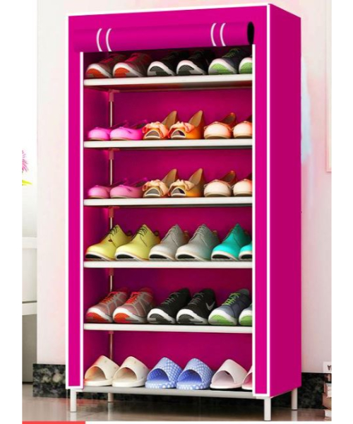 Fabric Shoe Cabinet With Metal Shelves 6 Level - Fuchsia