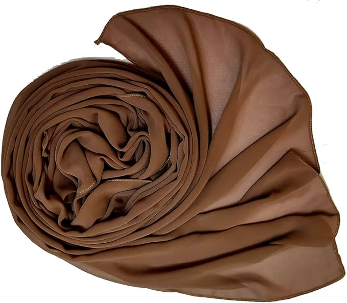 Stylish 175 x 75 cm Chiffon Scarf Hijab  Premium Quality and Versatile - Chocolate Brown