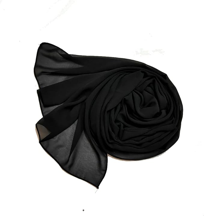 طرحة حجاب شيفون أنيقة 175x75 سم خفيفة وناعمة جودة عالية تصلح لجميع الفصول - اسود