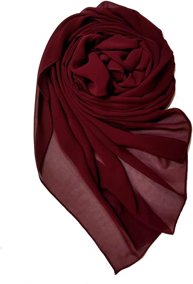 Stylish 175 x 75 cm Chiffon Scarf Hijab  Premium Quality and Versatile - Burgandy Red