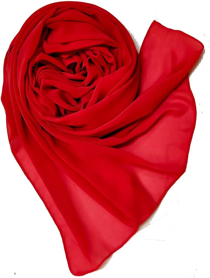 طرحة حجاب شيفون أنيقة 175x75 سم خفيفة وناعمة جودة عالية تصلح لجميع الفصول - احمر