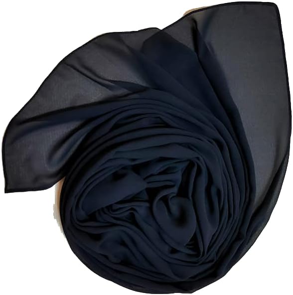 طرحة حجاب شيفون أنيقة 175x75 سم خفيفة وناعمة جودة عالية تصلح لجميع الفصول - كحلى غامق
