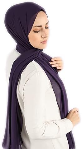 طرحة حجاب شيفون أنيقة 175x75 سم خفيفة وناعمة جودة عالية تصلح لجميع الفصول - بنفسجى غامق