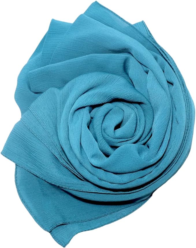 Stylish 175 x 75 cm Chiffon Scarf Hijab  Premium Quality and Versatile - Bluish Cyan