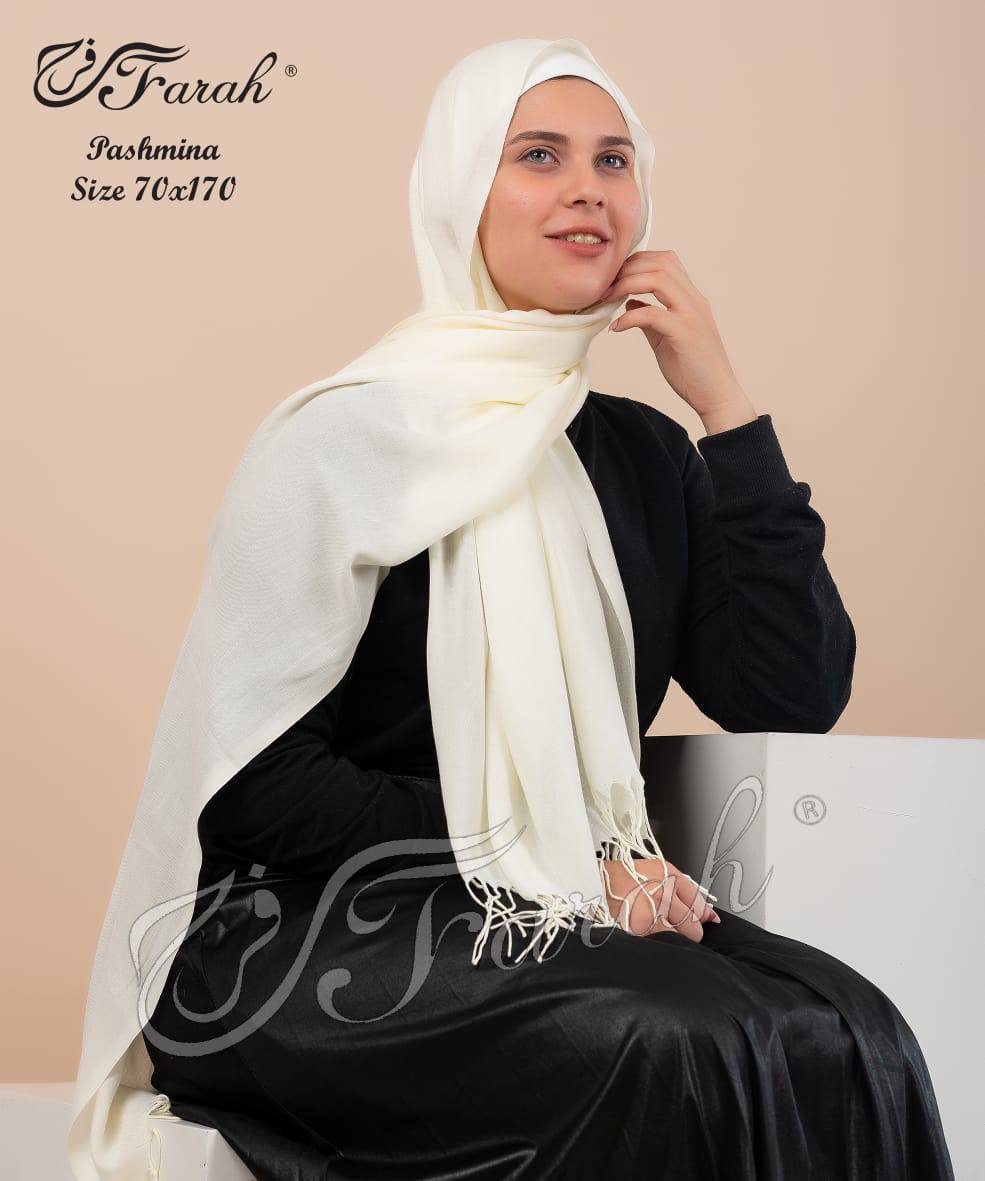 Elegant 170 cm Pashmina Scarf Hijab Shawl with Fringe - Timeless Style and Warmth - Off White