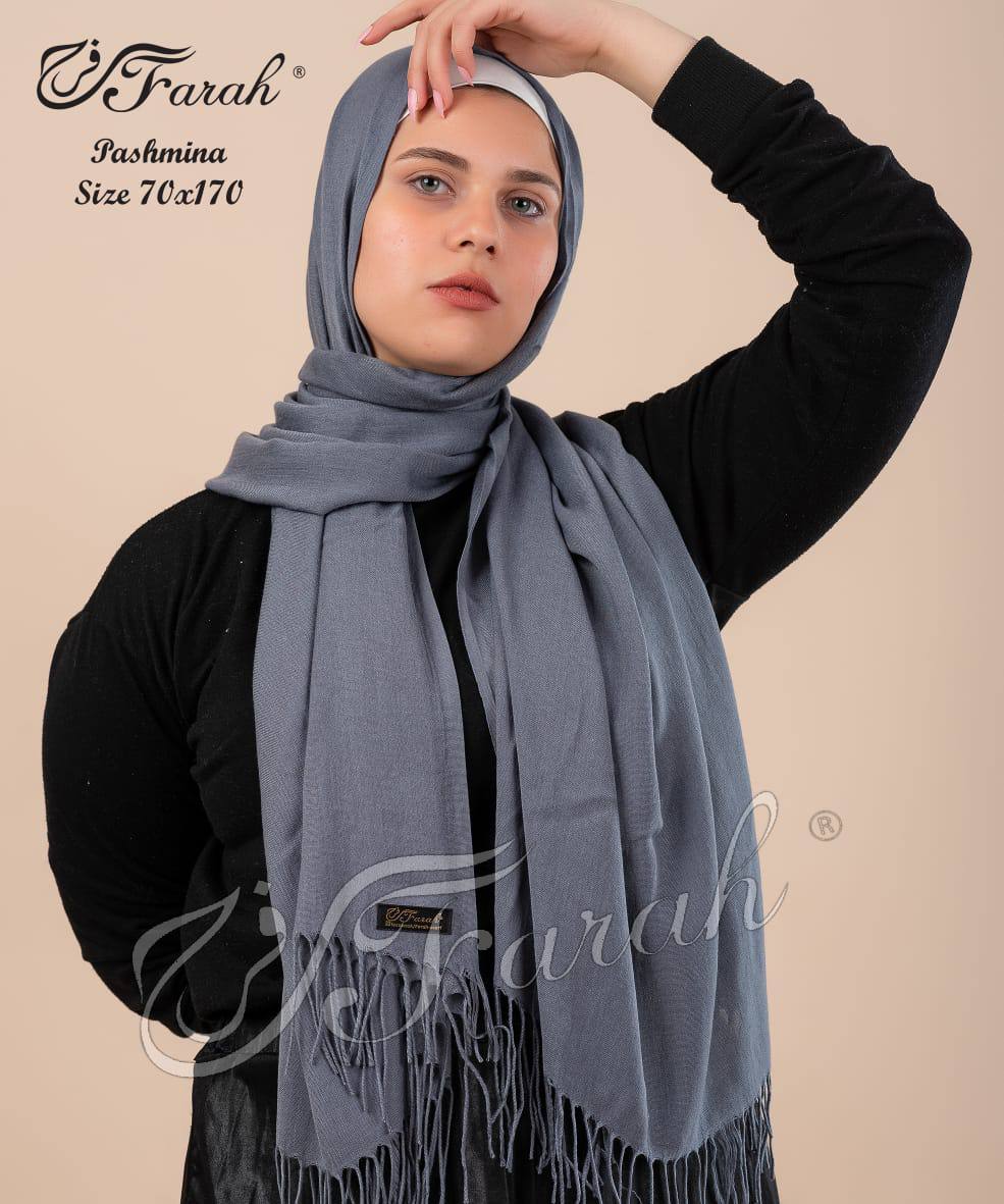 Elegant 170 cm Pashmina Scarf Hijab Shawl with Fringe - Timeless Style and Warmth - Dark Grey