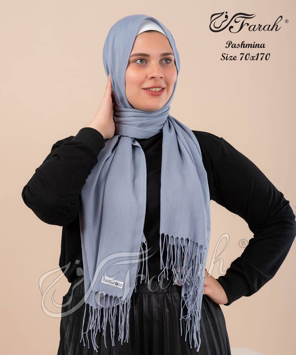 Elegant 170 cm Pashmina Scarf Hijab Shawl with Fringe - Timeless Style and Warmth - Light Grey