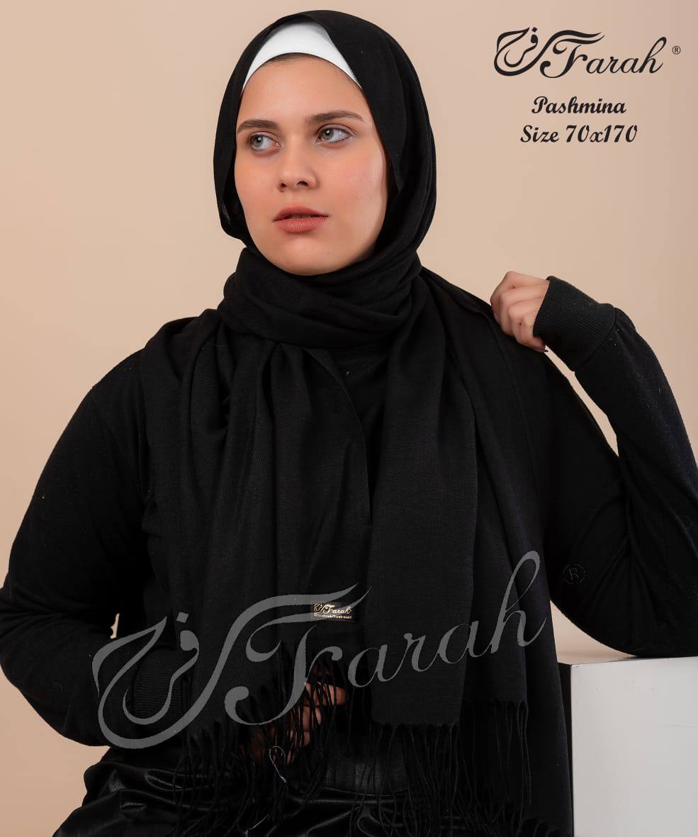 Elegant 170 cm Pashmina Scarf Hijab Shawl with Fringe - Timeless Style and Warmth - Black