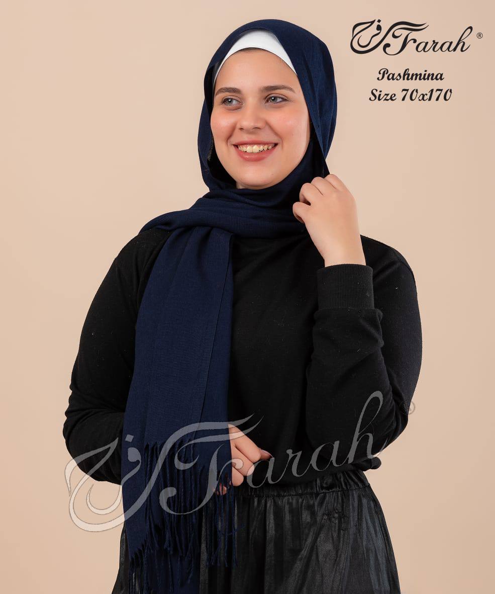 Elegant 170 cm Pashmina Scarf Hijab Shawl with Fringe - Timeless Style and Warmth - Navy