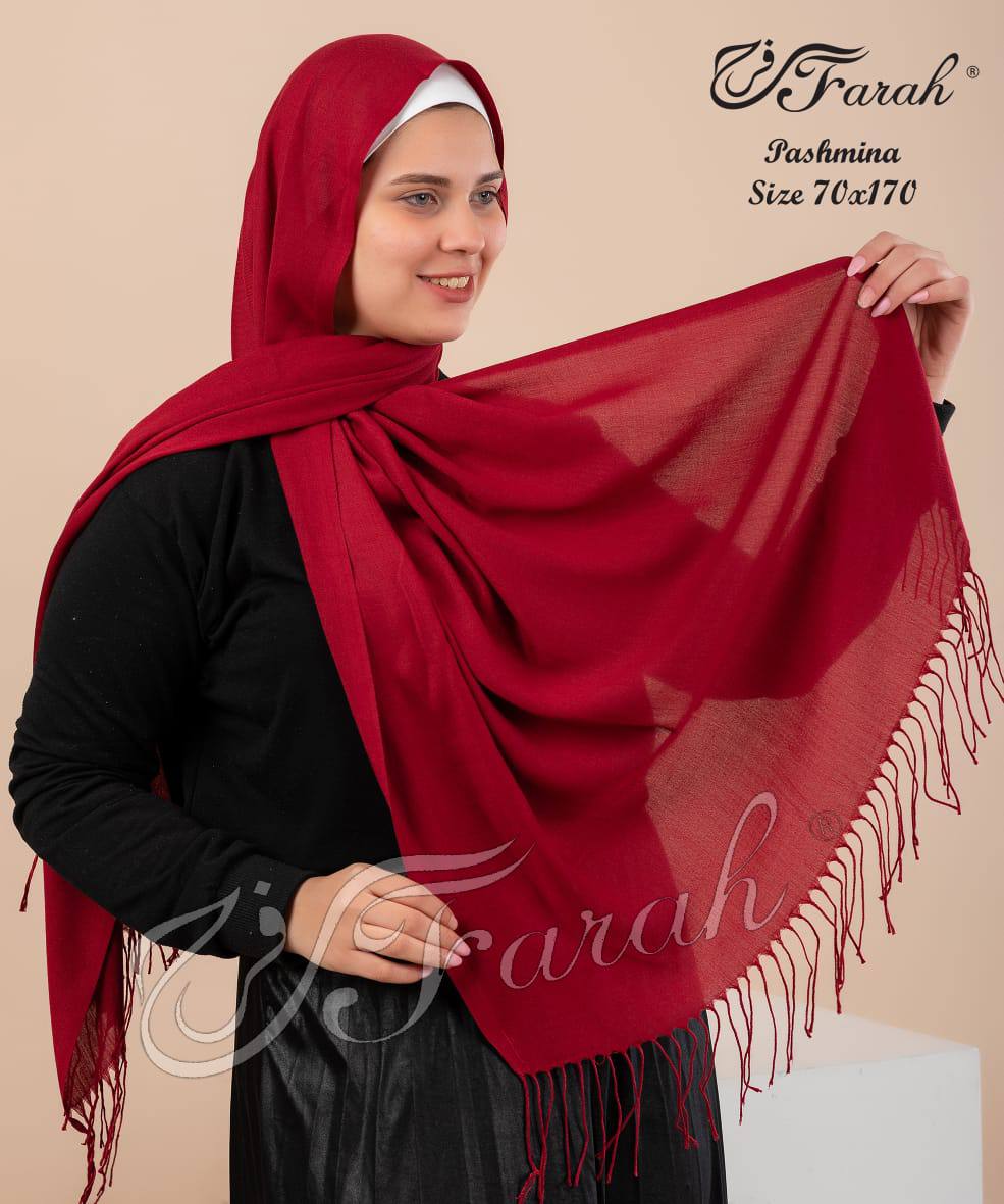 Elegant 170 cm Pashmina Scarf Hijab Shawl with Fringe - Timeless Style and Warmth - Brick