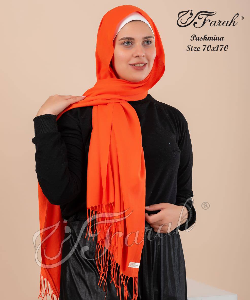 Elegant 170 cm Pashmina Scarf Hijab Shawl with Fringe - Timeless Style and Warmth - Orange