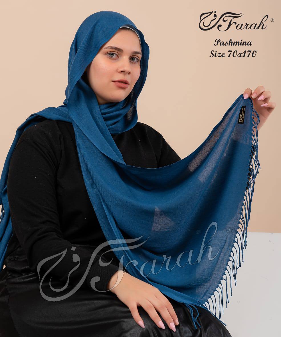 Elegant 170 cm Pashmina Scarf Hijab Shawl with Fringe - Timeless Style and Warmth - Petrol