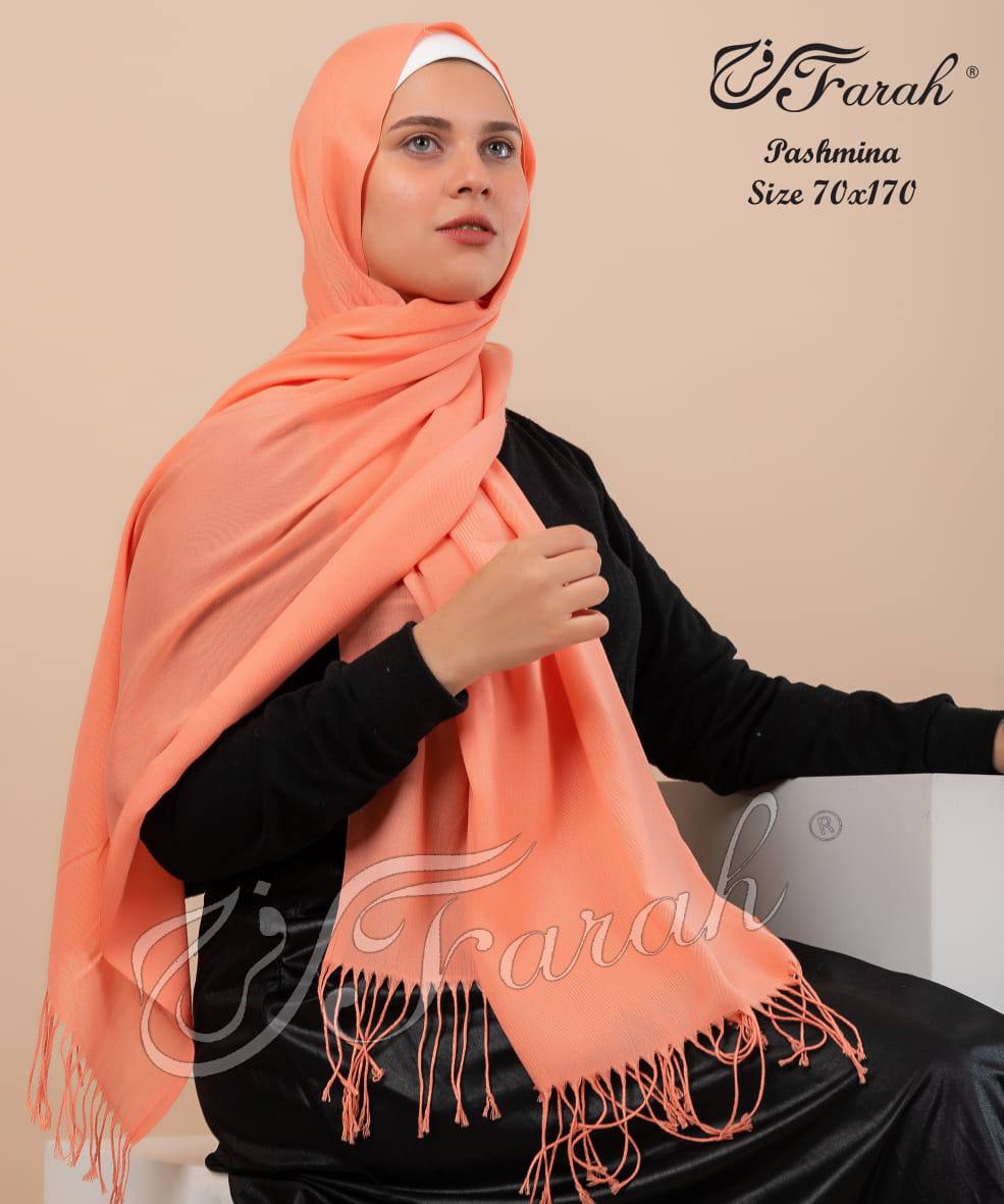Elegant 170 cm Pashmina Scarf Hijab Shawl with Fringe - Timeless Style and Warmth - Light Orange