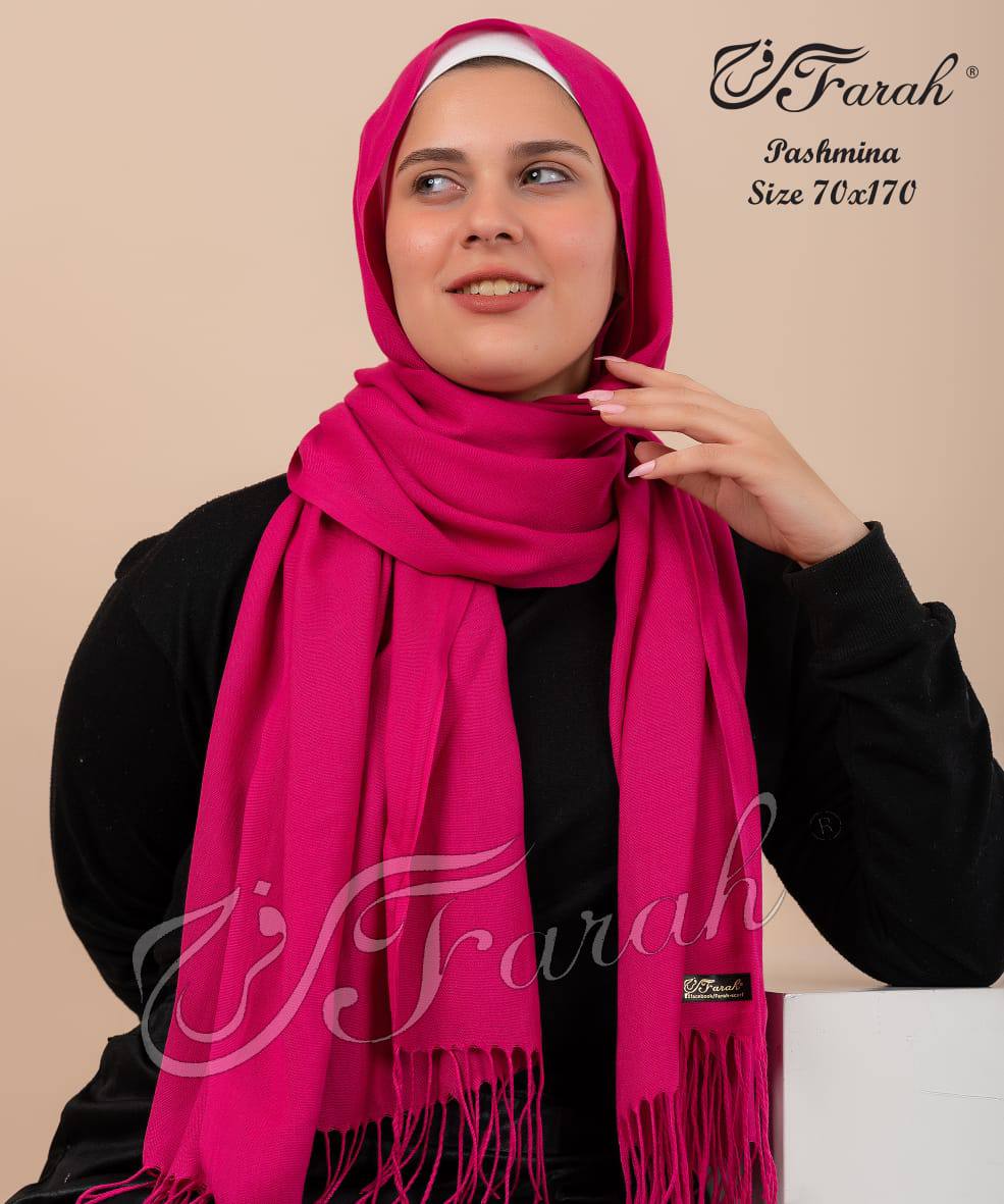 Elegant 170 cm Pashmina Scarf Hijab Shawl with Fringe - Timeless Style and Warmth - Fuchia