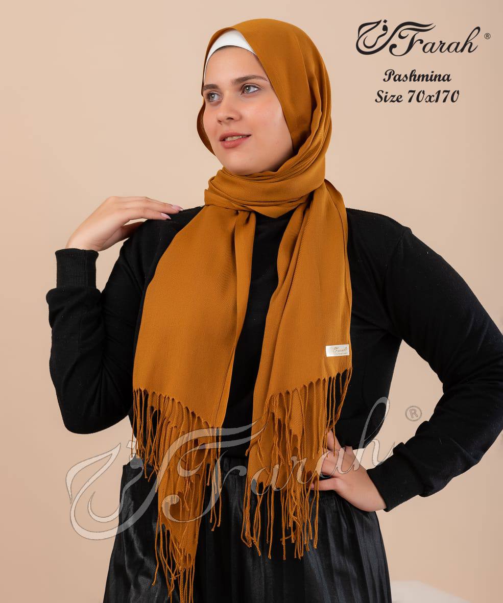 Elegant 170 cm Pashmina Scarf Hijab Shawl with Fringe - Timeless Style and Warmth - Light Brown