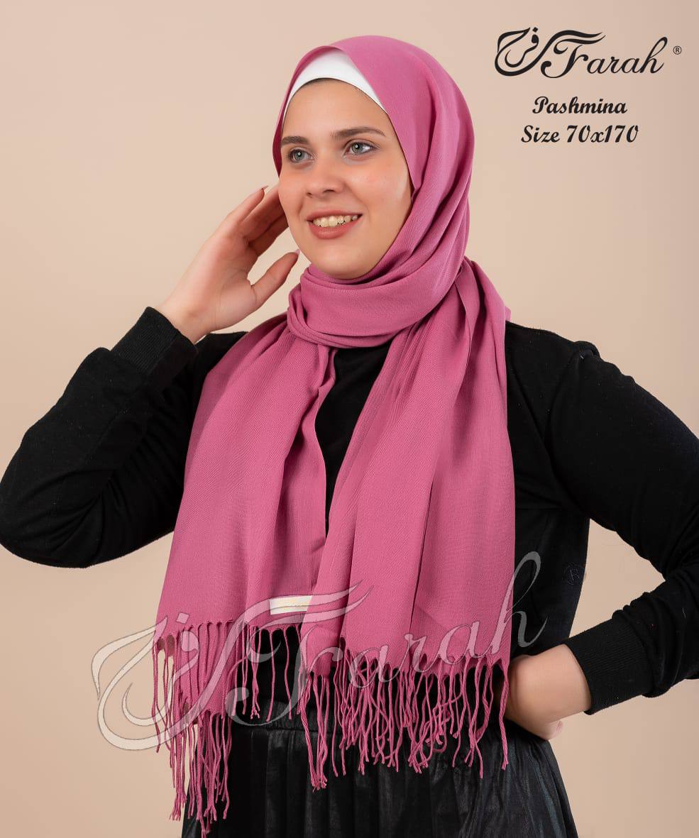 Elegant 170 cm Pashmina Scarf Hijab Shawl with Fringe - Timeless Style and Warmth - Tulip Pink