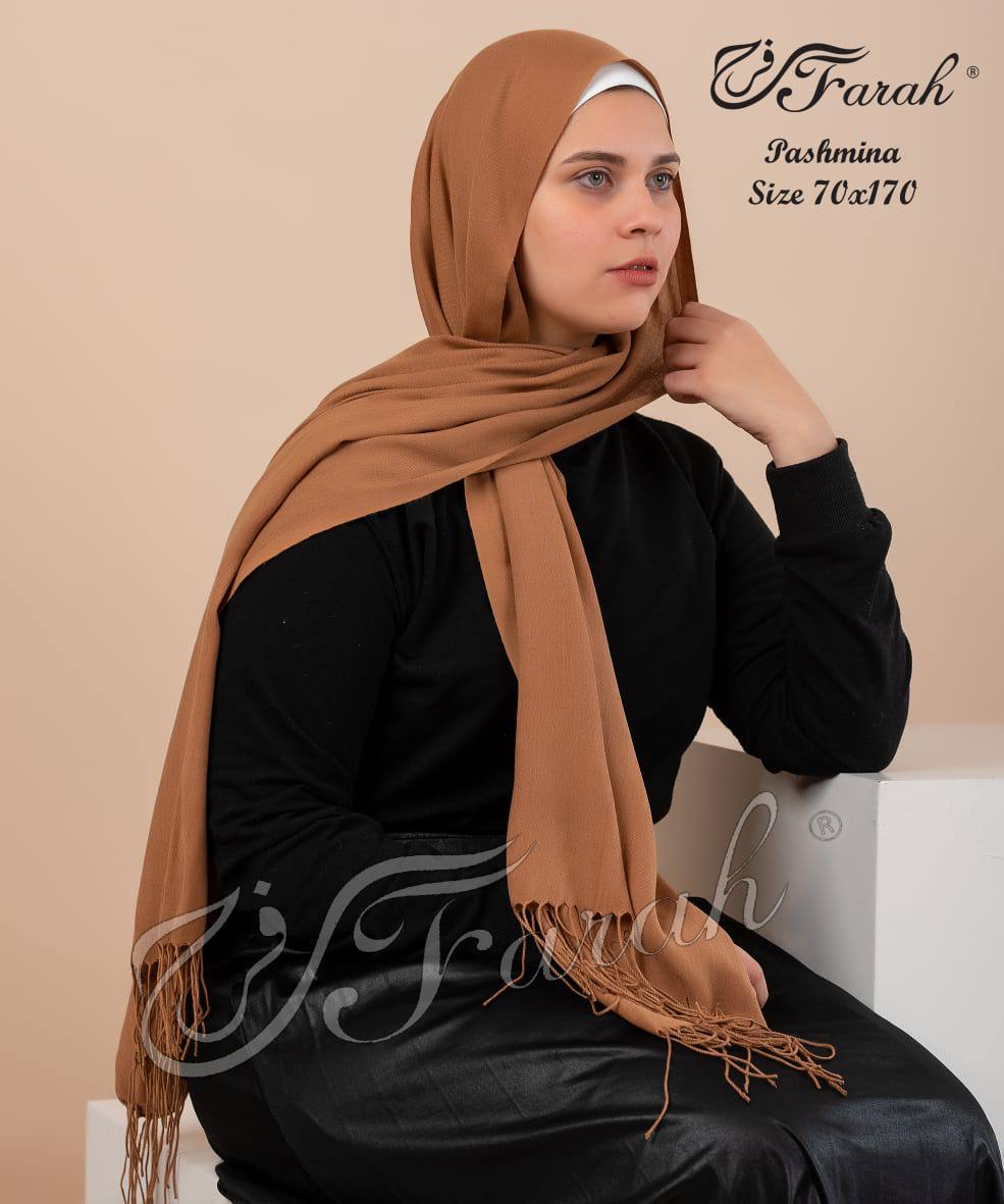 Elegant 170 cm Pashmina Scarf Hijab Shawl with Fringe - Timeless Style and Warmth - Camel