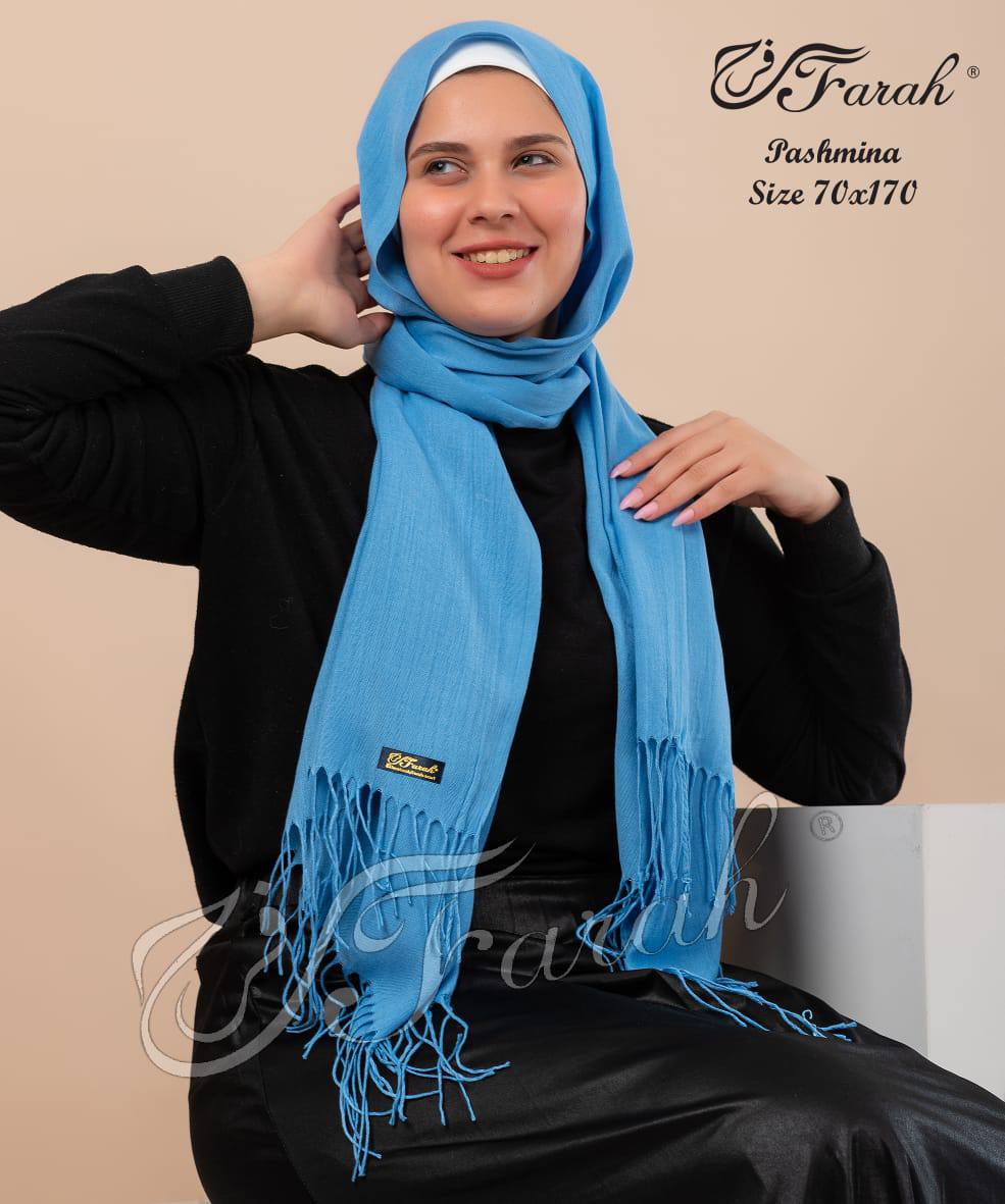 Elegant 170 cm Pashmina Scarf Hijab Shawl with Fringe - Timeless Style and Warmth - Silk Blue
