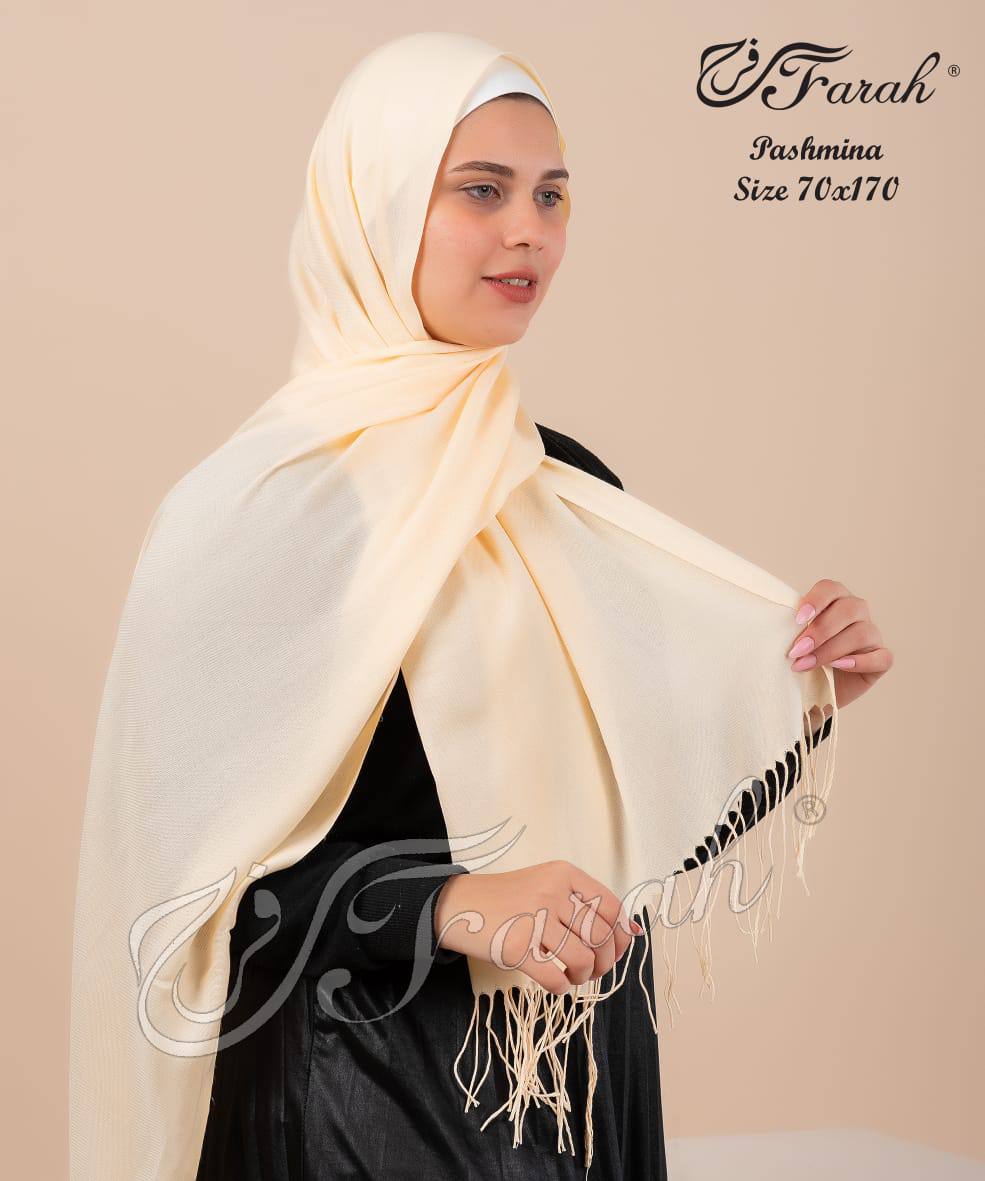 Elegant 170 cm Pashmina Scarf Hijab Shawl with Fringe - Timeless Style and Warmth - Light Beige