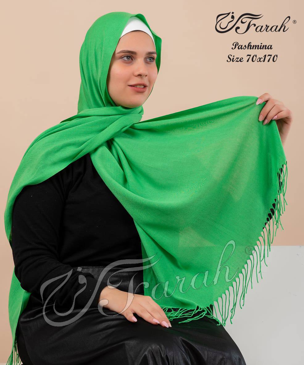 Elegant 170 cm Pashmina Scarf Hijab Shawl with Fringe - Timeless Style and Warmth - Sea Green