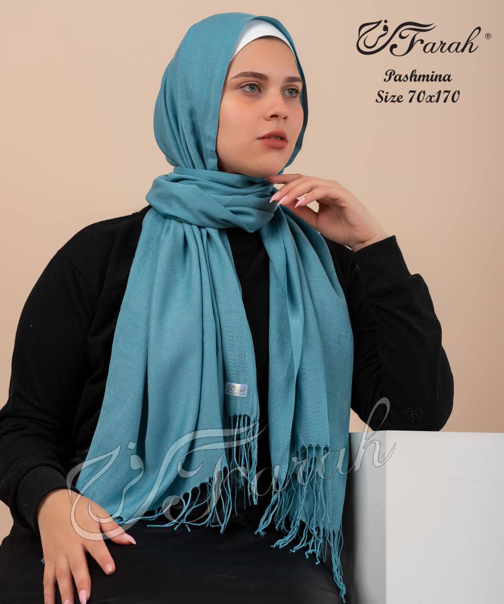 Elegant 170 cm Pashmina Scarf Hijab Shawl with Fringe - Timeless Style and Warmth - Hippie Blue