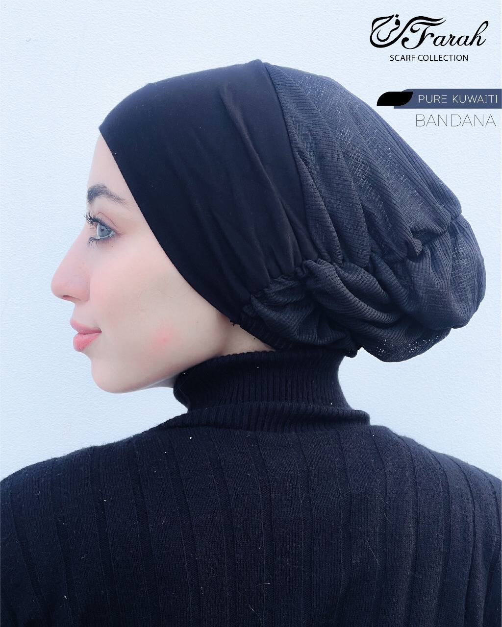 Elegant Cotton Hijab Frill Kuwaiti Bandana with Ruffles - Stylish Headscarf for Everyday Chic - Black