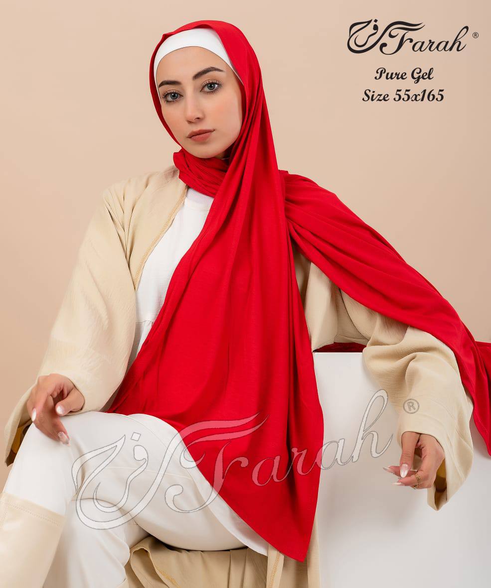 إيشارب طرحة بيور ليكرا حجاب قطن مريح - احمر
