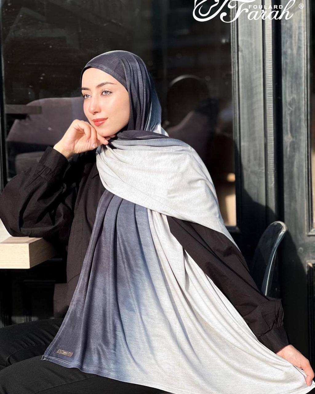 Elegant Two-Tone Gradient Cotton Lycra Hijab Scarf - 170cm - Black