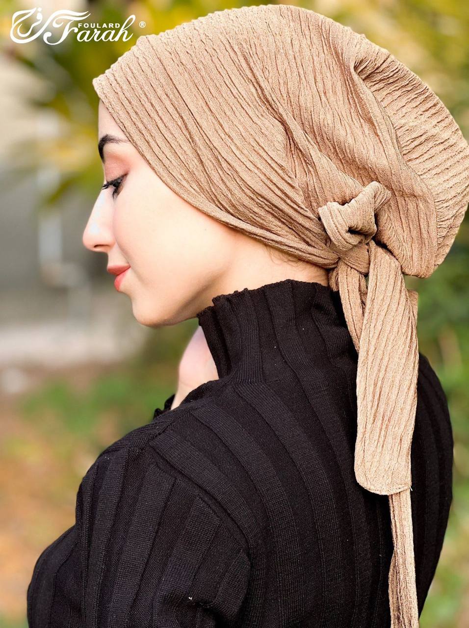 Elegant Pleated Turban Hijab - Stylish Headwrap for Modest Fashion - Beige