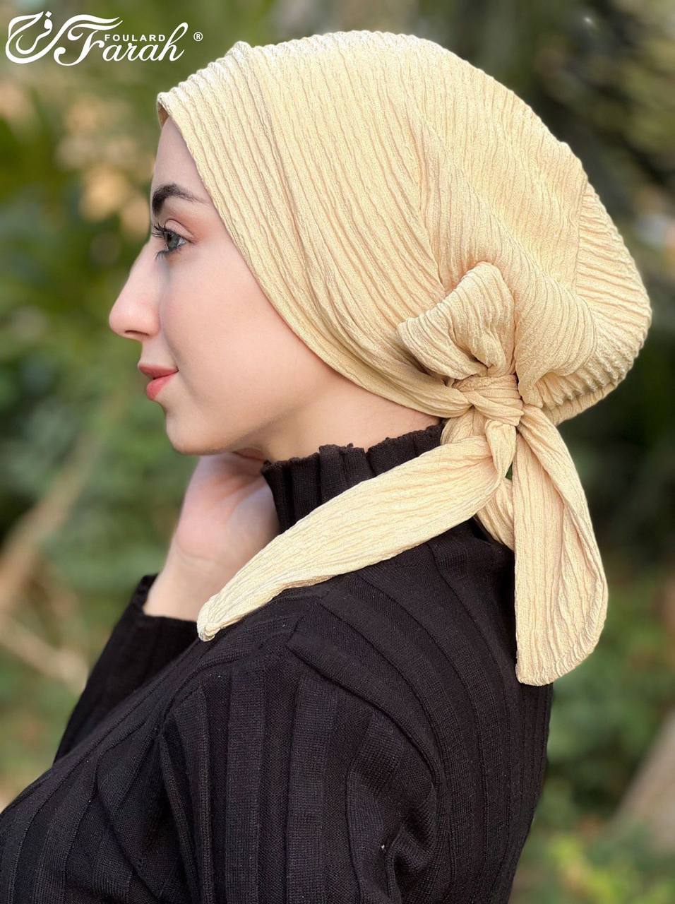 Elegant Pleated Turban Hijab - Stylish Headwrap for Modest Fashion - Light Beige