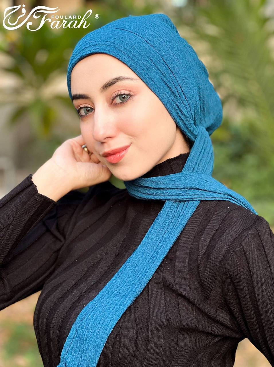 Elegant Pleated Turban Hijab - Stylish Headwrap for Modest Fashion - Nice Blue