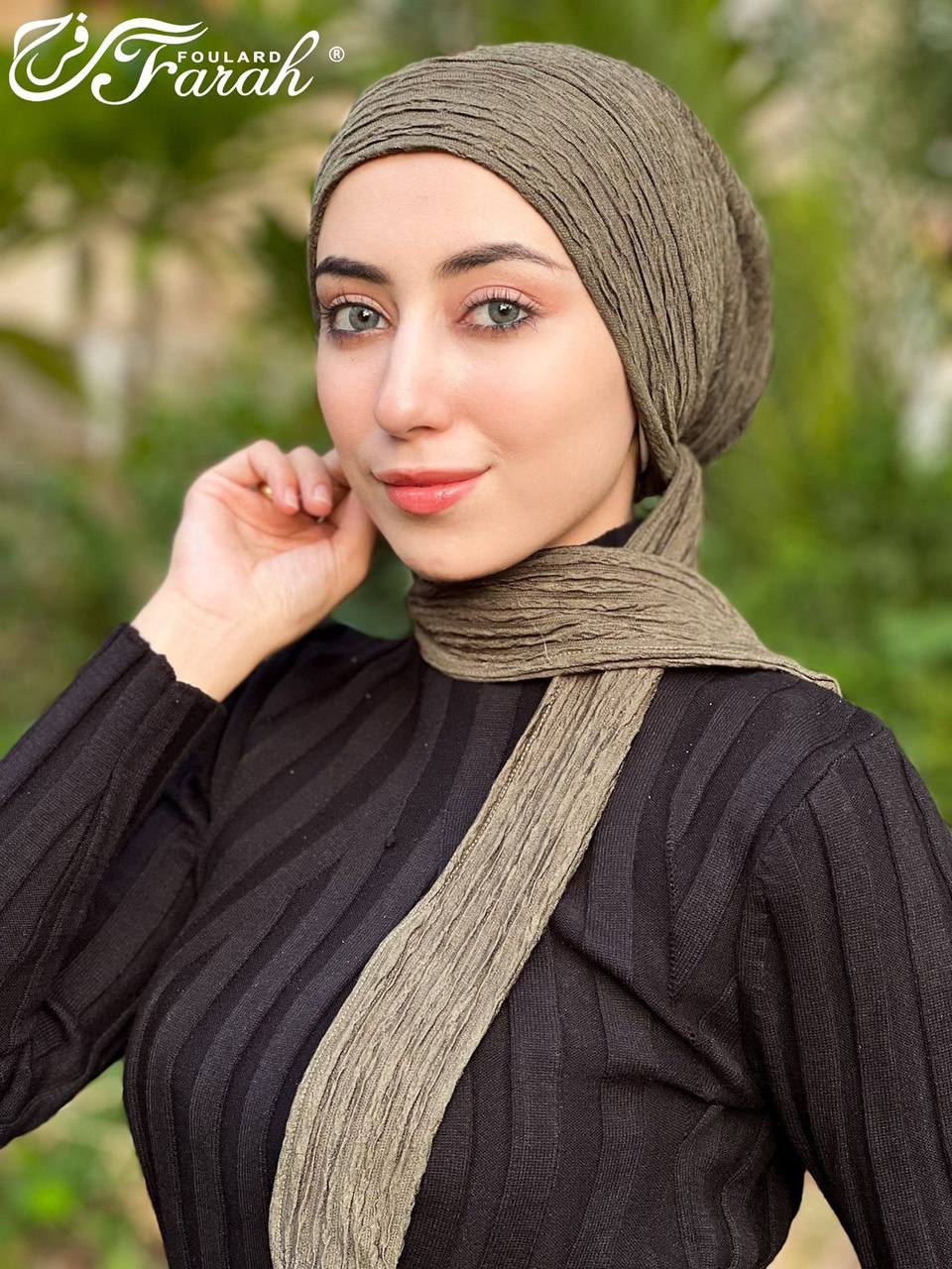 Elegant Pleated Turban Hijab - Stylish Headwrap for Modest Fashion - Coffee