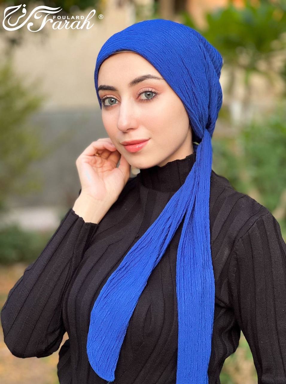 تربون بليسيه برباط - حجاب أنيق ويصلح لجميع المناسبات الوان متعدده - أزرق رويال