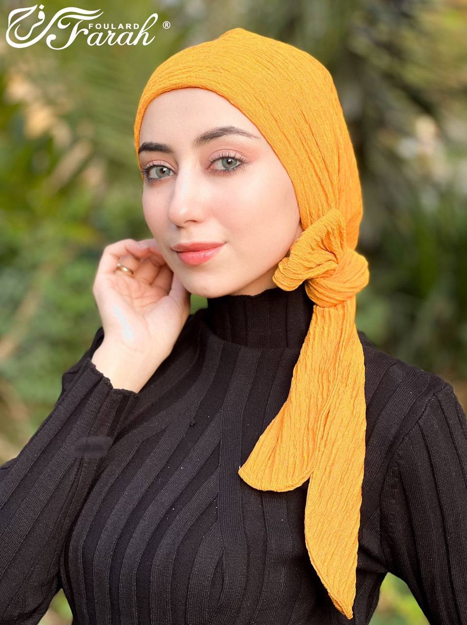 Elegant Pleated Turban Hijab - Stylish Headwrap for Modest Fashion - Mustard