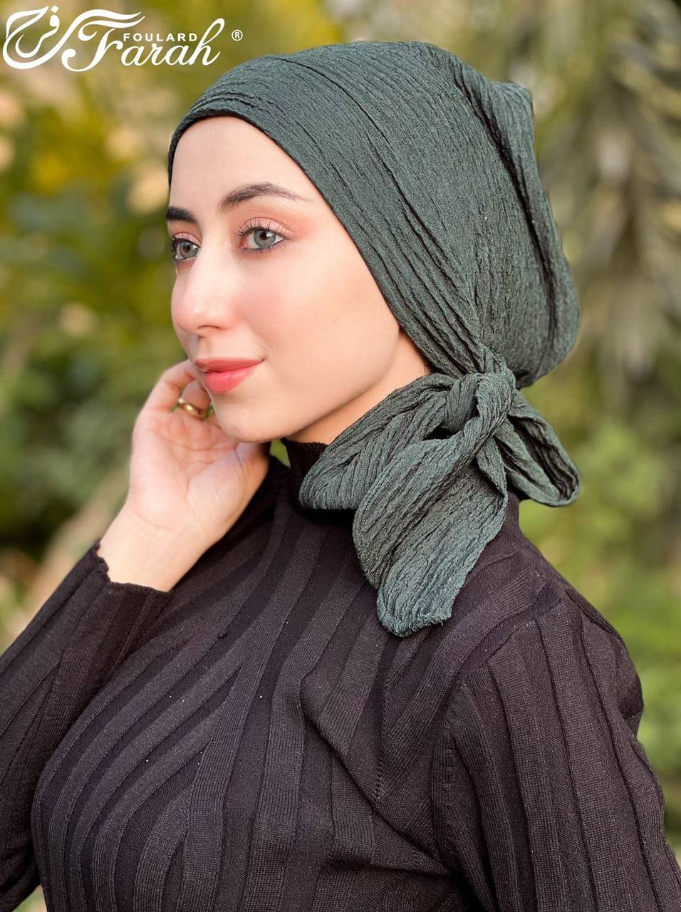 Elegant Pleated Turban Hijab - Stylish Headwrap for Modest Fashion - Grey Asparagus