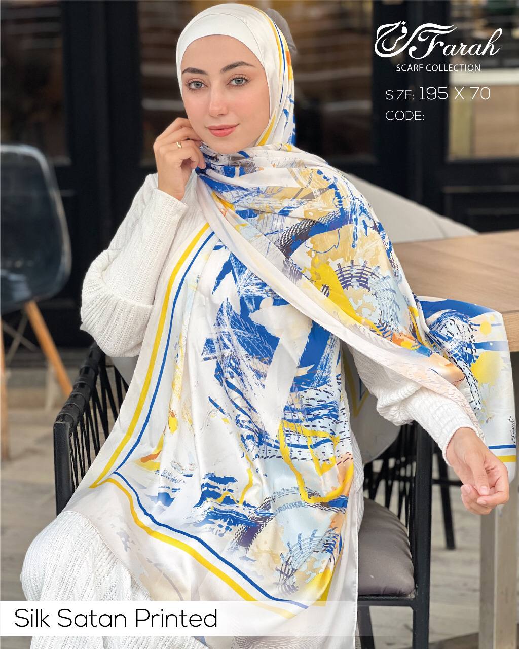 Chic Satin Silk Hijab Scarf - 195 x 70 cm - Stunning Printed Design - Style-6