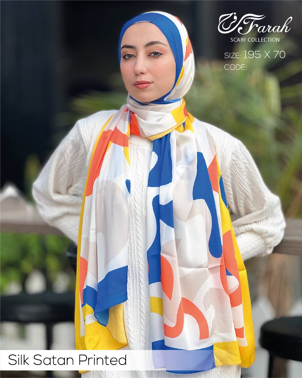 Chic Satin Silk Hijab Scarf - 195 x 70 cm - Stunning Printed Design - Style-15