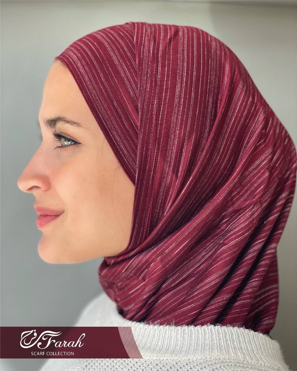 Sondos Lightweight Striped Cotton Lycra 2-Piece Hijab Set: Elegance and Comfort - Wine Red
