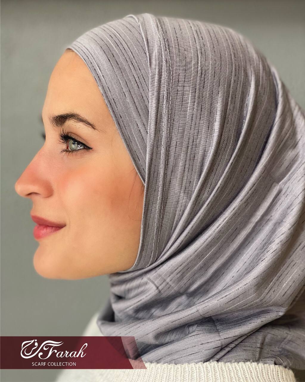 Sondos Lightweight Striped Cotton Lycra 2-Piece Hijab Set: Elegance and Comfort - Light Grey